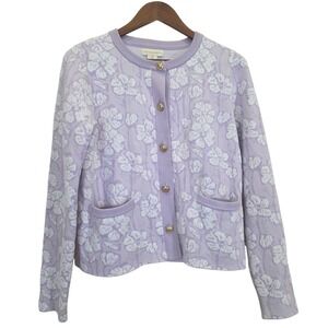 Cynthia‎ Rowley Floral Cardigan Sweater Knit Button Front Lavender Medium